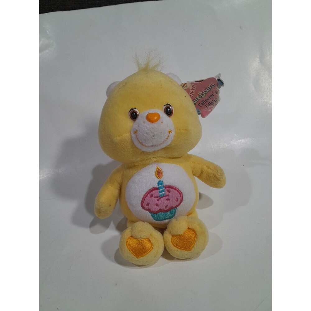 Vintage Care Bears 2002 8" Bean Bag Plush Birthday Bear Yellow